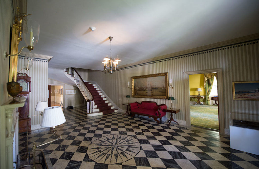 checkered floor inside the Gracie Mansion