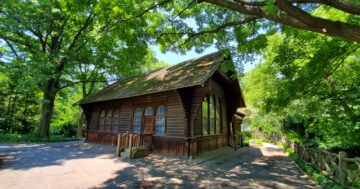 Brown building surrounded by green trees